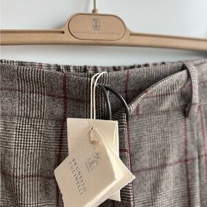 Brunello Cucinelli Gray and Red Checkered Pants 46 EU